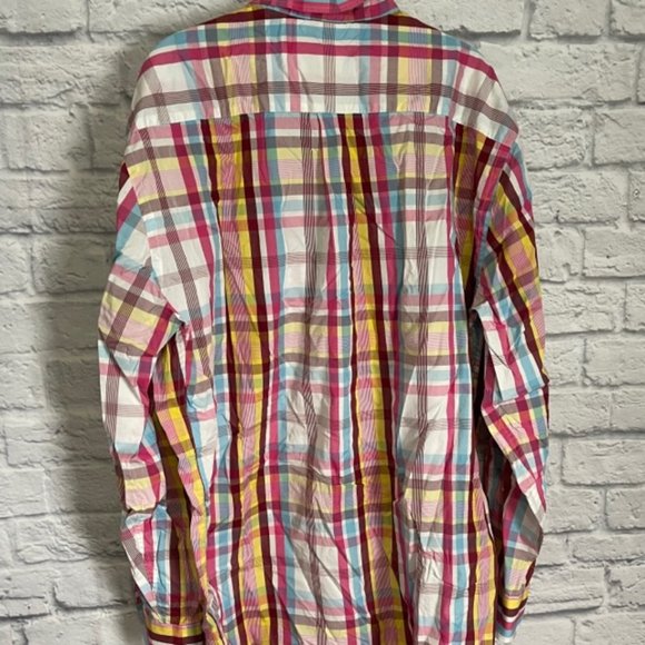 Peter Millar Weekender Finish Men Button Down Shirt Size XL Pink Blue Yellow Pla - Picture 5 of 7